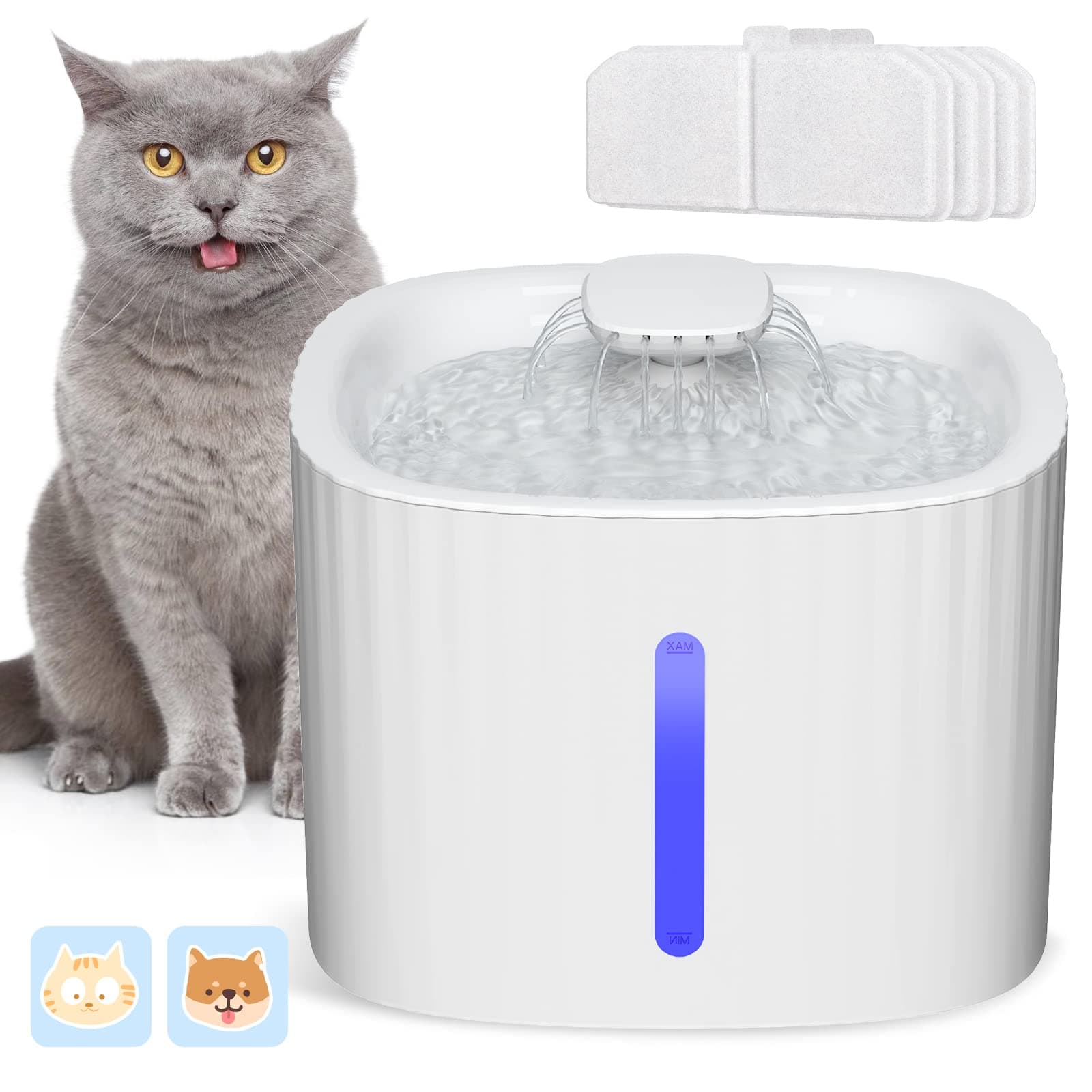 Fontaine à Eau Silencieuse SINZUX pour Chats et Chien, Filtre à Charbon Actif, 3L, Éclairage LED et Niveau d'Eau Évivabl