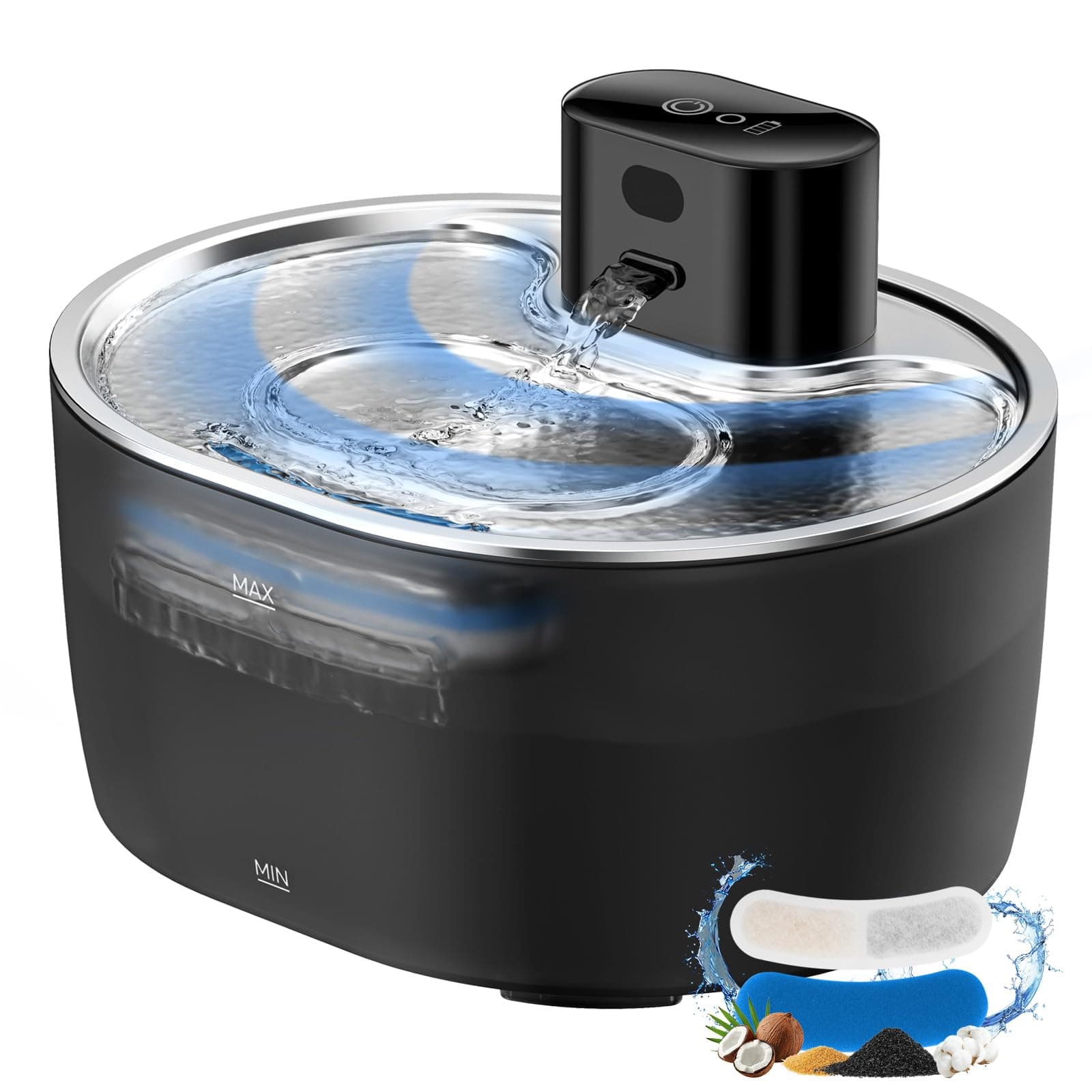 Fontaine à Eau Chat sans Fil, Batterie Rechargeable 5000mAh, Détecteur de Mouvement
