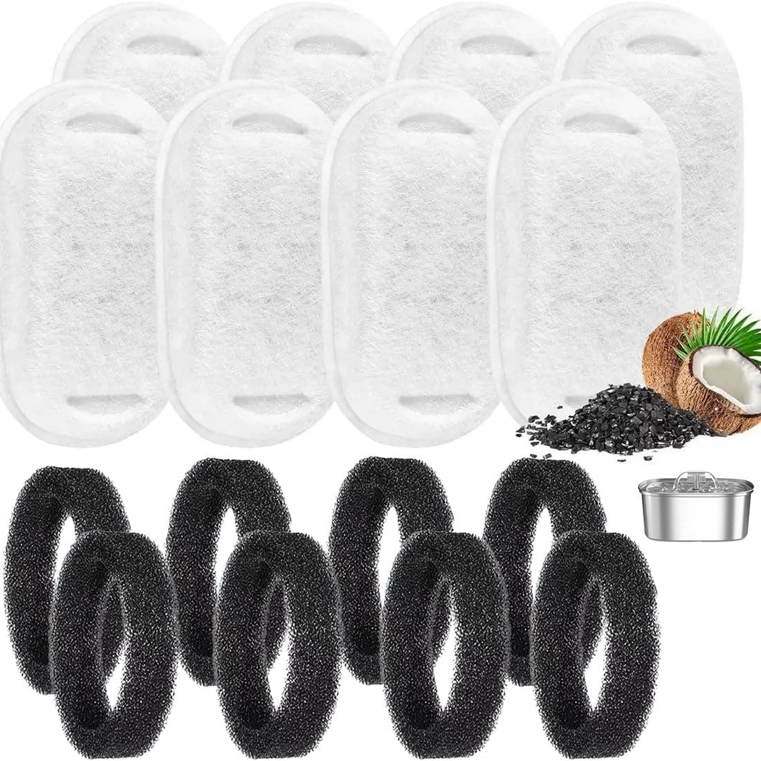 COYUN 16 Pcs Filtration Eau Fontaine Chat, Filtration Fontaine 8 Pièces Éponge Mousse 3 Couches Remplacement, Convient p