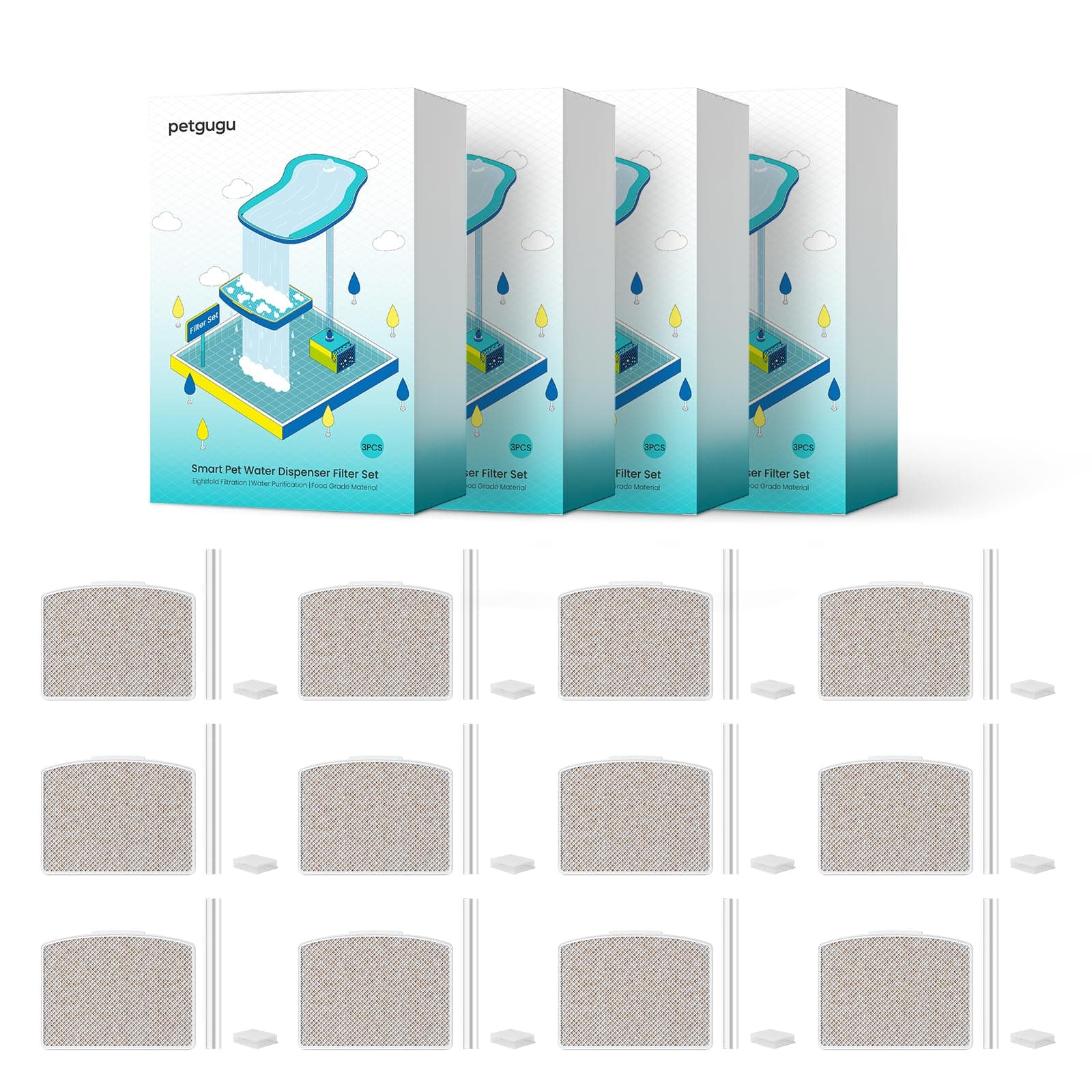 PETGUGU Filtre Fontaine Eau Chat, Remplacement pf1 et pf1l, Filtration 8 Étapes, Charbon Actif, Eau Propre