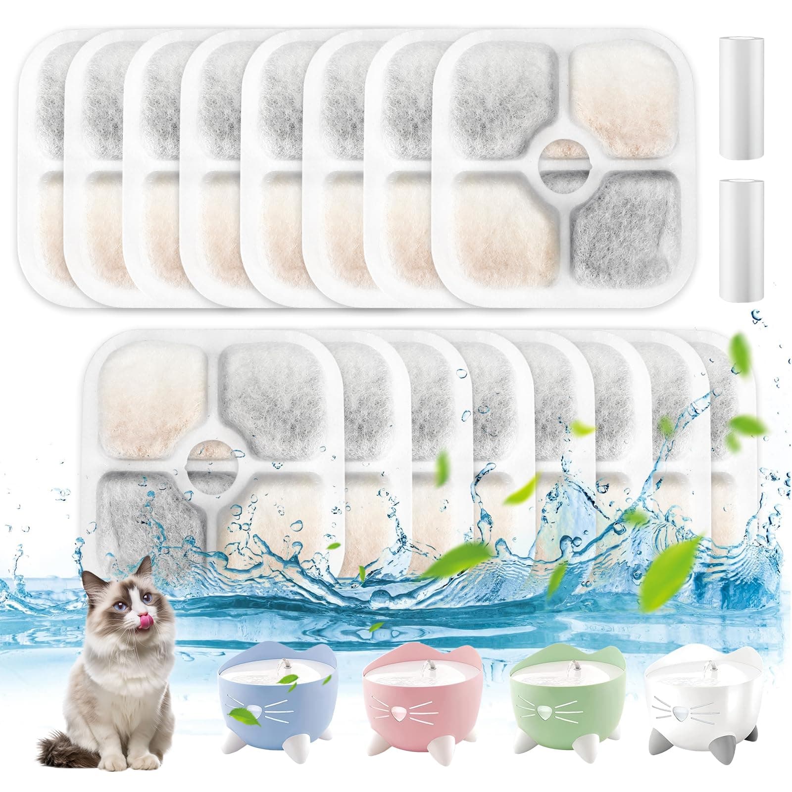 Filtre Fontaine Eau Chat 16 pcs avec Résine Et Charbon Actif