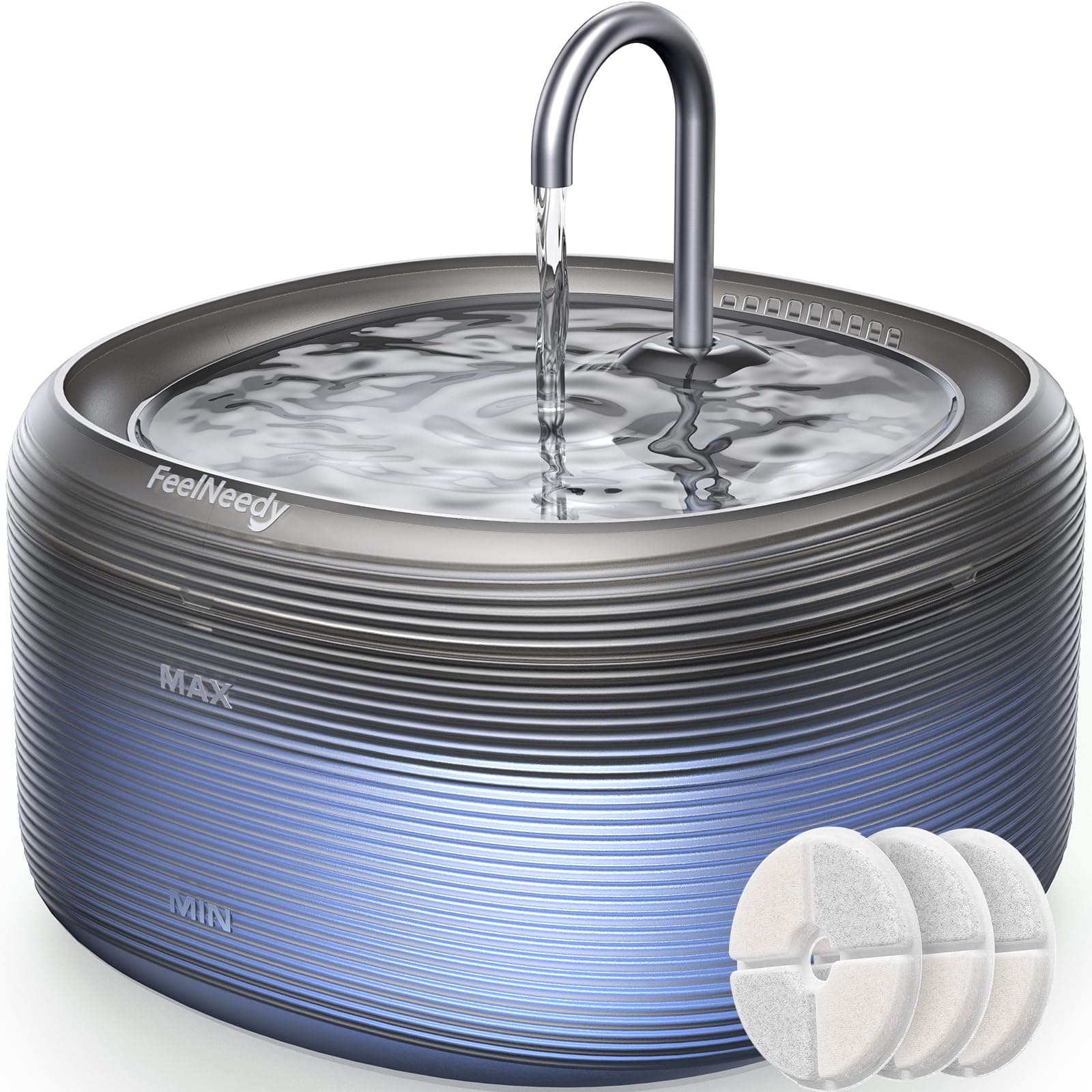 Fontaine à eau pour chats FEELNEEDY 3,2L silencieuse avec LED | Distributeur d'eau rond avec robinet | 2 modèles de débi