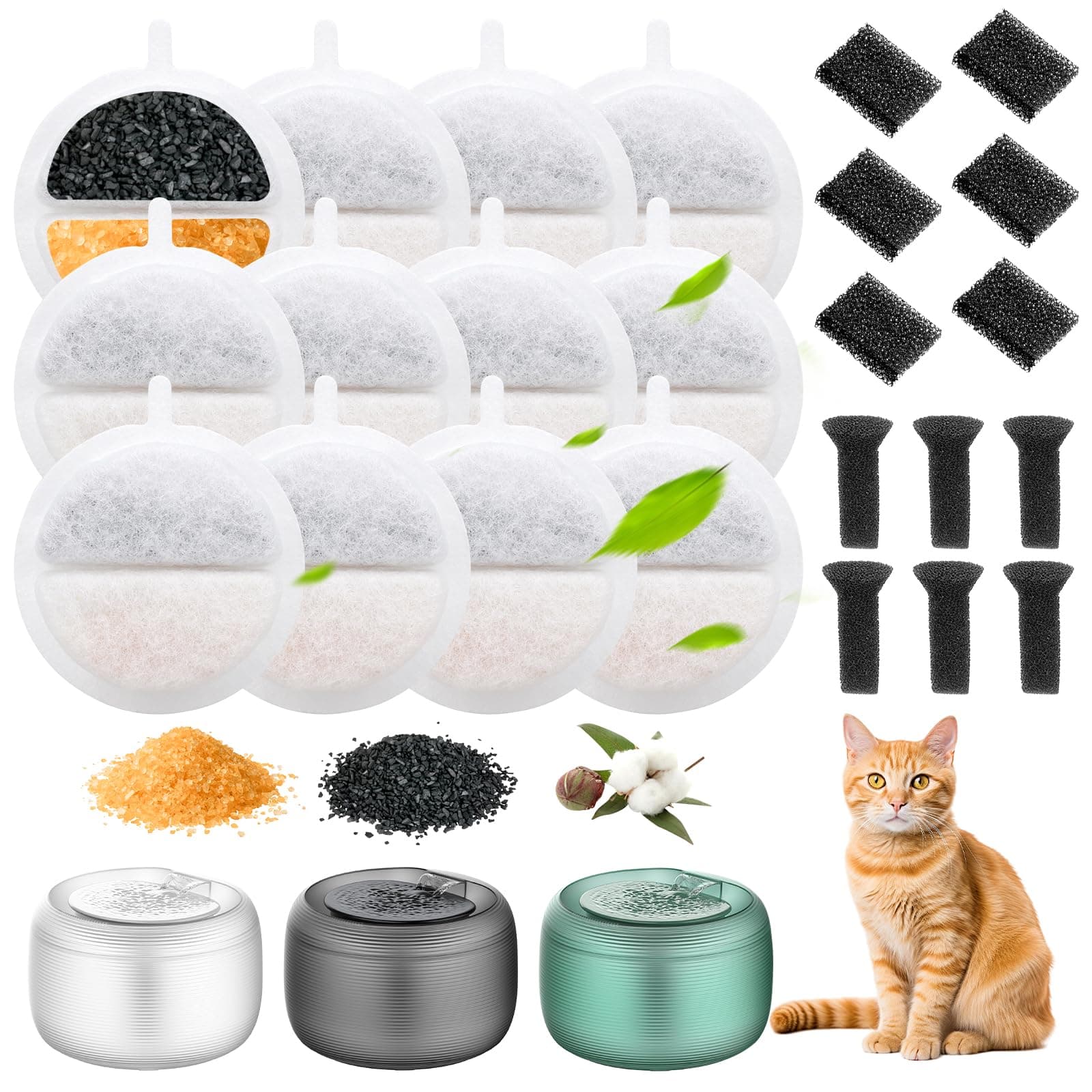 Filter Fontaine Eau Chat, 2 Lot Filtre Fontaine Chat, Centrales Éponge Insonorisantes Feelneedy F-016, Pompe Fontaine Ea