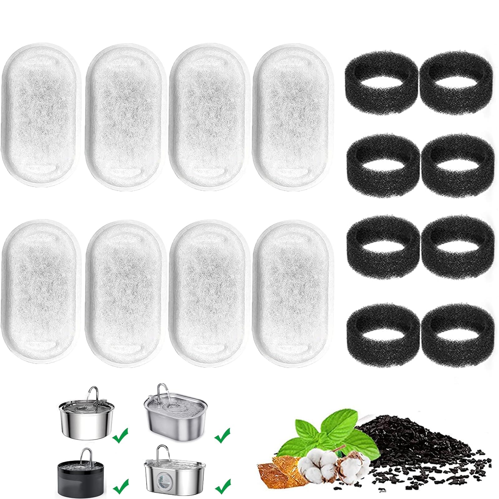 Filtre Berein pour fontaine à eau pour chat acier inoxydable, remplacement facile |2L, idéal pour chats (16 pièces)