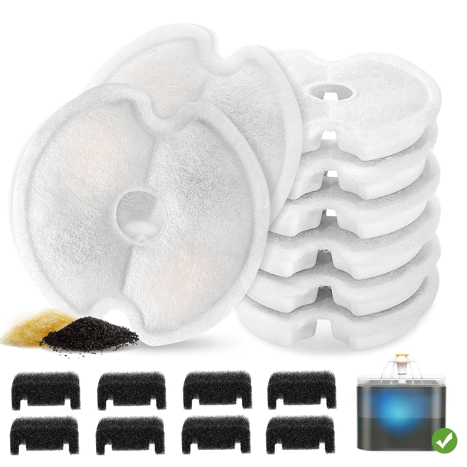 Filtres Triple Filtre pour Fontaine à Chat LED 2,5 L avec Charbon Actif et Résine, Lot de 16 pour Chats et Chiens
