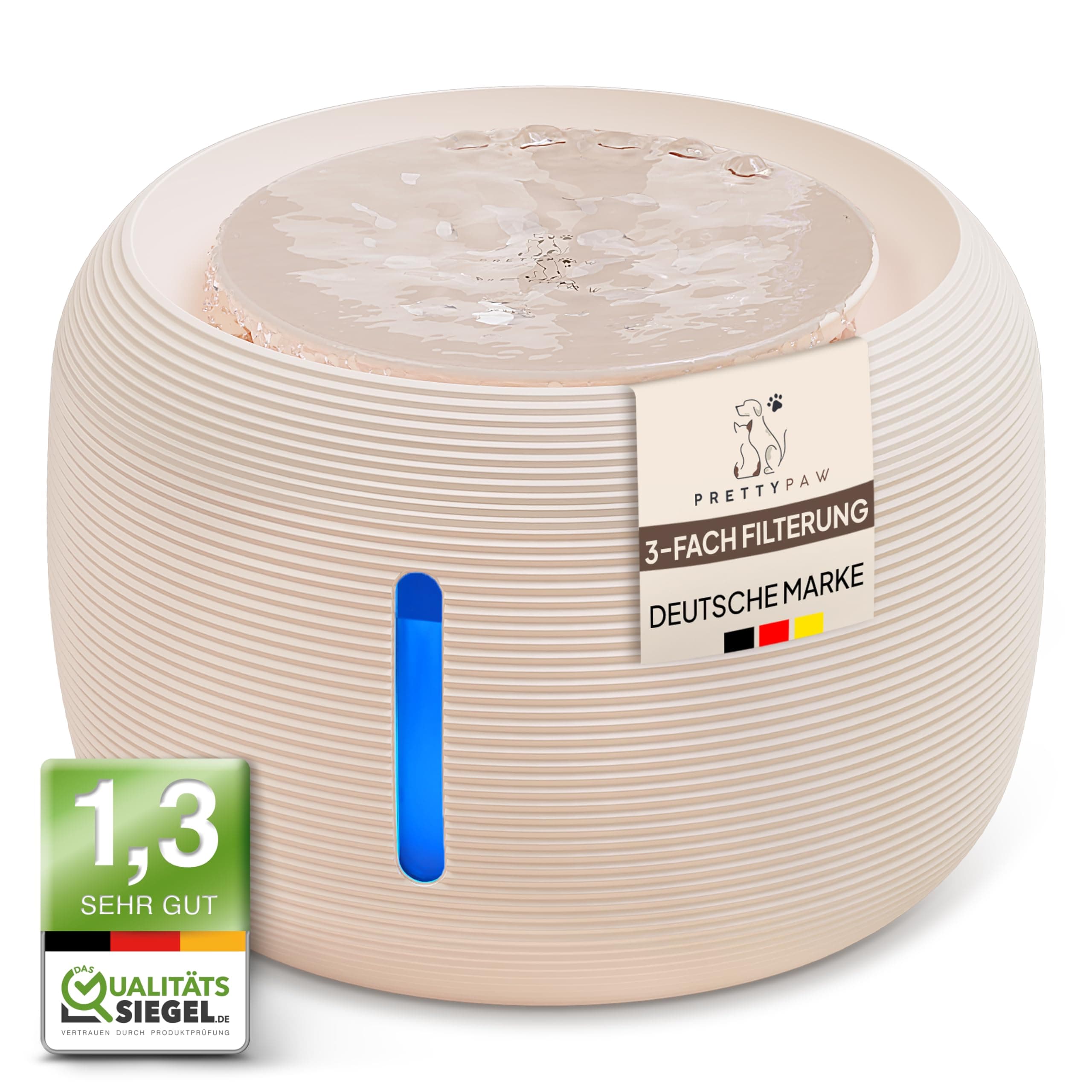 Fontaine à eau super silencieuse Pretty Paw Fontaine à Chat sans BPAavec LED et Filtre à Charbon Actif - KatzenOase Pro