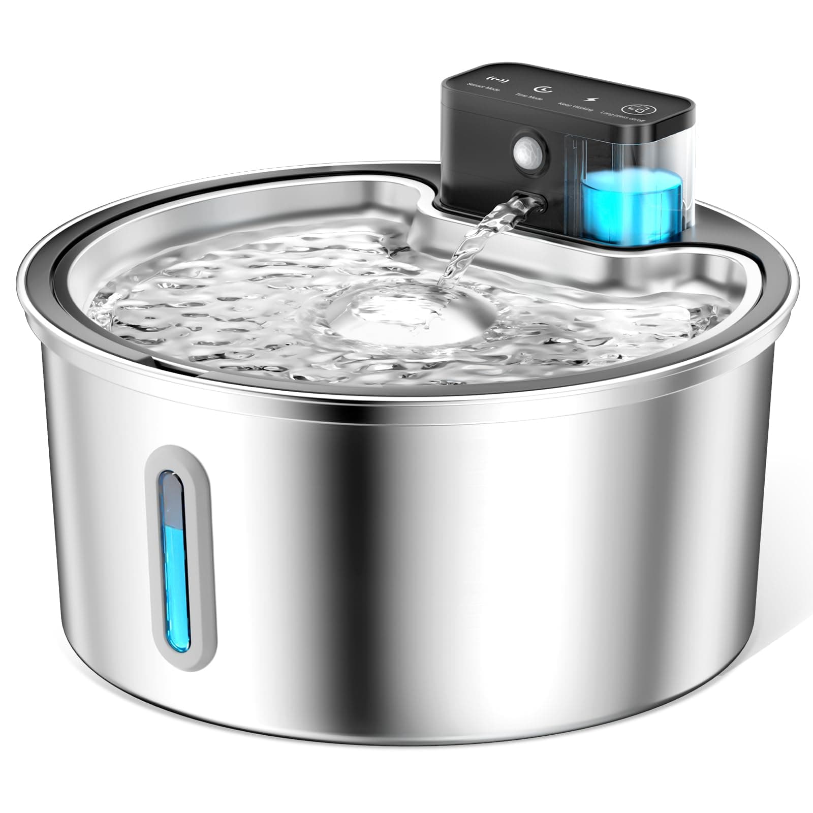 Fontaine à Eau Chat PawPoll sans Fil 4200mAh Batterie, Avec Detector de Mouvement, LED INOX 3,2L