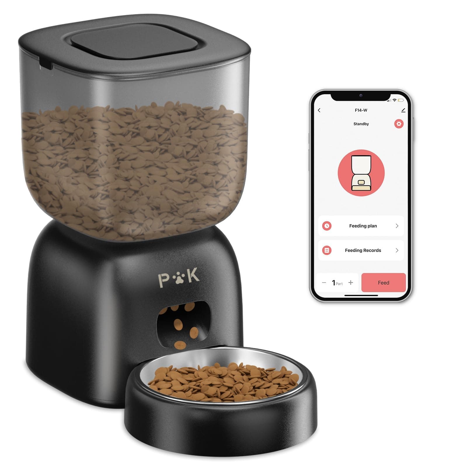 PUPPY KITTY Distributeur Croquettes Chat WiFi Connecté Enregistrement Vocal, Bols en Acier Inoxydable, Répétitions Jour,