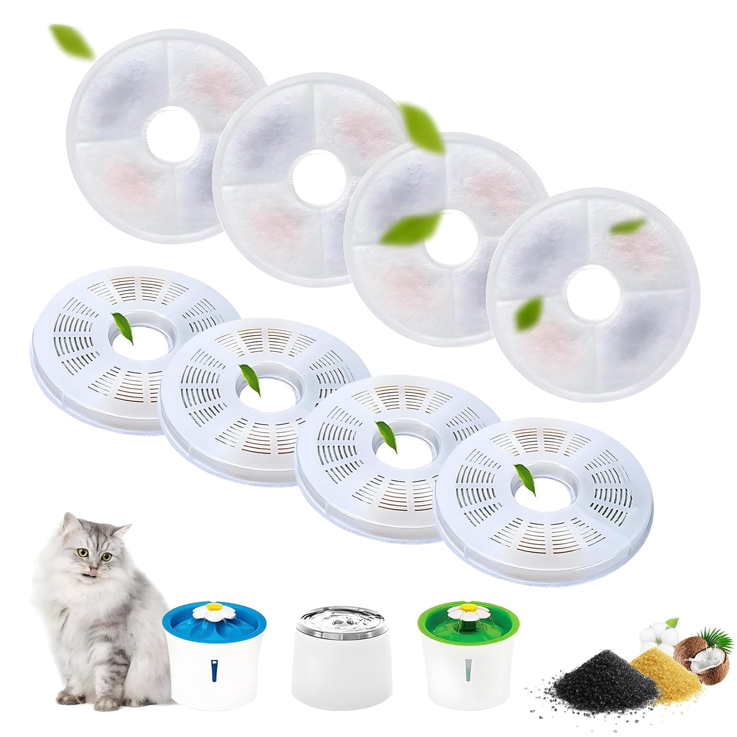 Filtre Fontaine Eau Chat Réplacement Charbon Actif 3L pour Animaux Populaire Lot de 8