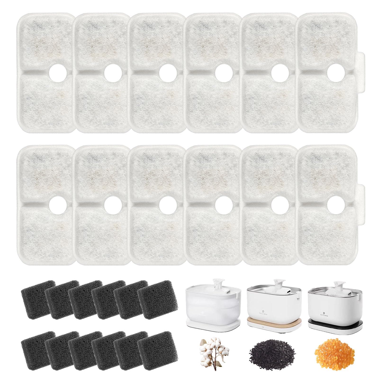 Filtre Fontaine Eau Chat PLWF105/PLWF115/PLWF005 Résine Charbon Actif 24PCS Noir Éponge Mousse Compatible Filtre Fontain